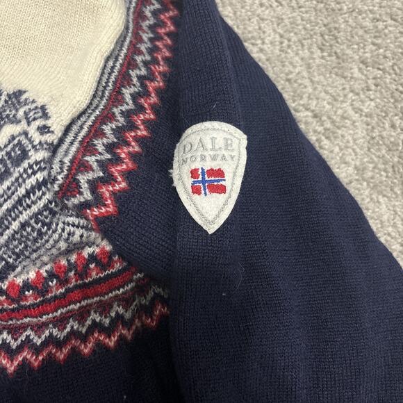 Dale Of Norway Sweater Size Small White Navy Wool Full Zip Distressed - Picture 2 of 10
